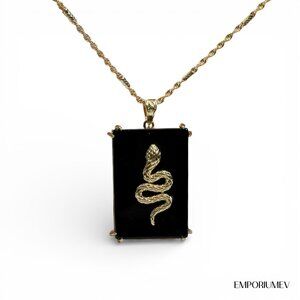 Dharma Year Of The Snake Black Onix Pendant 18-micron Plating Necklace 0033
